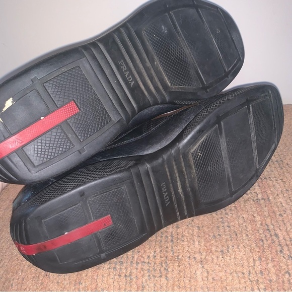 Prada Men's Black Leather Strap Sneakers - Picture 14 of 15